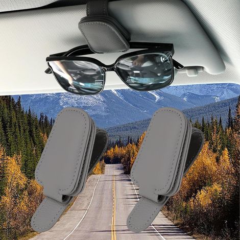 Sonnenbrillenhalter für Auto Sonnenblende, 2er Pack Leder Magnetisch, Schwarz & Dunkelgrau (1/5)