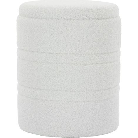 Pouf contenitore rotondo in tessuto Sherpa bianco con coperchio reversibile MODENUIT (1/5)