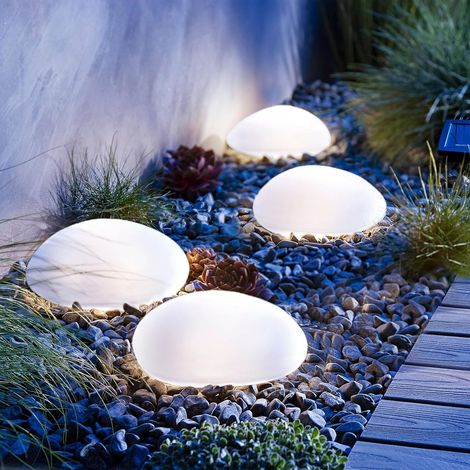 Ensemble de 4 lampes solaires d'extérieur étanches, pierres solaires, lampes décoratives de jardin avec LED blanc froid - AquaForge (1/5)