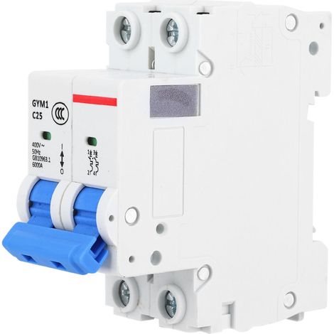 Disjoncteur modulaire GYM1-DZ47S 2P 25A 400VAC, IP20, longue durée de vie, protection circuit, interrupteur automatique bipolaire. (1/5)