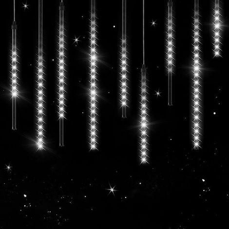 Guirlande LED 8,6 m 480 leds effet pluie météorite goutte cristal stalactite IP44 intérieur extérieur décoration Noël - choix blanc (1/5)