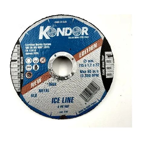 DISCO ABRASIVO PER INOX/FERRO/ALLUM. 115X1,2X22 ICE-LINE