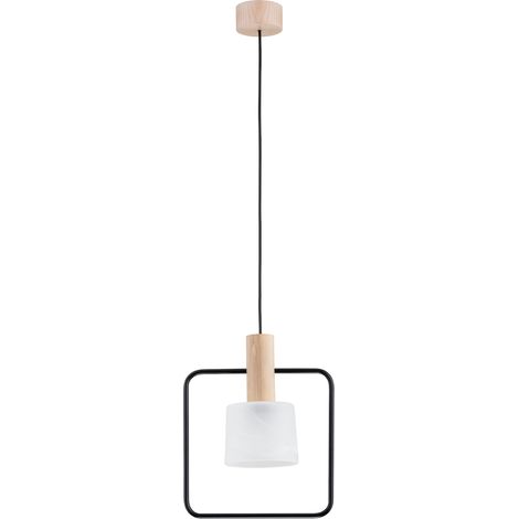 Suspension bois scand. noir abat-jour blanc E27 Alfa (1/3)