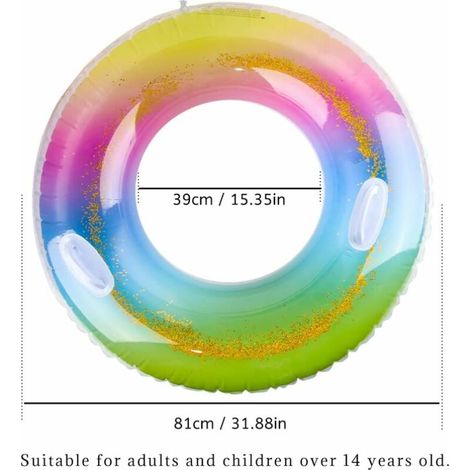 Paillette Anneau de Natation, Bouée de Piscine, Flotteur de Piscine pour Enfants et Adulte, Bouée Transparente Paillettes, Jeux Gonflables Eau pour Piscine et (1/4)