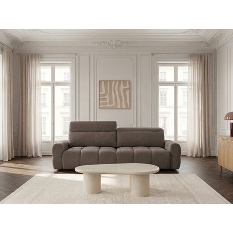 BOBOCHIC - Canapé droit convertible électrique avance-recule MATEO tissu chenille Taupe (1/5)