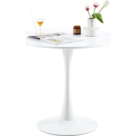 Eggree – Table à manger ronde 80x80cm – Plateau en MDF blanc – Base en métal – Pieds antidérapants – Coins arrondis pour sécurité