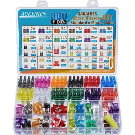 33 Valeurs 300 pièce Fusible Voiture Set 2A 3A 5A 7.5A 10A 15A 20A 25A 30A 35A 40A Standard Mini Micro Petit Fusibles pour Auto Moto Automobile Car Fuses et Extracteurs de Fusible (1/5)