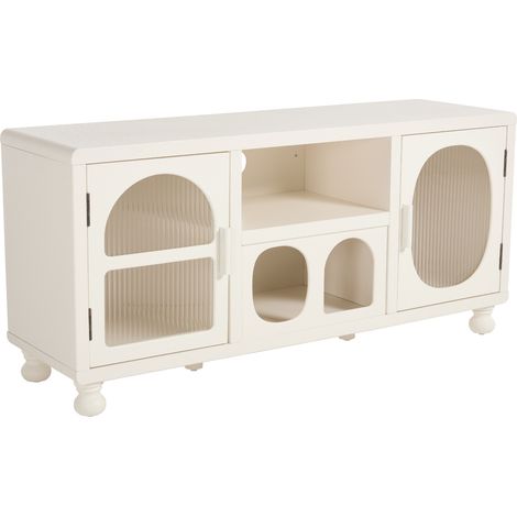 Wahson Credenza Ingresso in MDF con 4 Scomparti, Credenza Basso con 2 Ante in Vetro, Tavolino Contenitore da Salotto per Soggiorno/Camera da Letto/TV, Bianco