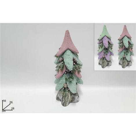 Decorazione Natalizia Albero di Natale con Pigne e Bacche con Cappello 59 cm