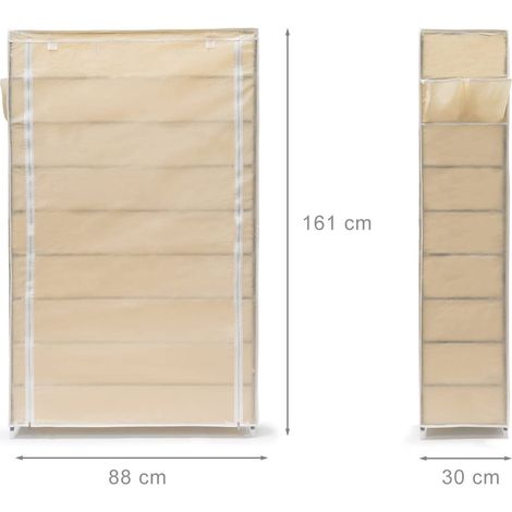 Meuble étagère armoire à chaussures tissu fermeture éclair 161 cm beige (1/5)