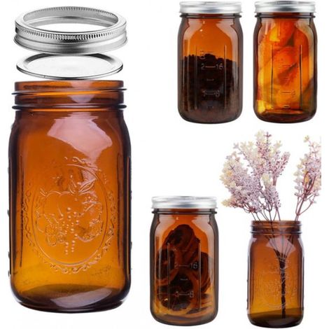 Bocaux Mason en verre - Bocaux à large ouverture - Pots à confiture - Petits vases à fleurs - Boîte à café - Bocal hermétique - Boîtes à thé - Avec couvercles hermétiques - Pour herbes, thé, confiture (1/5)