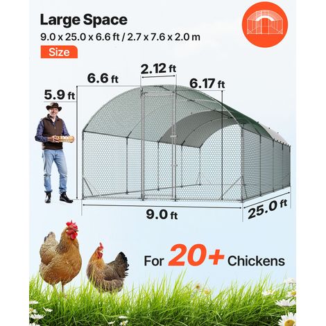 Enclos Poulailler en Métal 2,7x7,6x2 m Parc Grillagé pour Poules, Canards, Lapins, Oies, Usage Extérieur, Jardin, Ferme, avec Bâche… (1/5)
