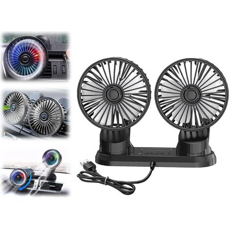 Ventilateur USB pour Voiture, Double, 3 Niveaux, Refroidissant, Orientation 360° – Pour Camion, Van, SUV, Camping-car (1/5)