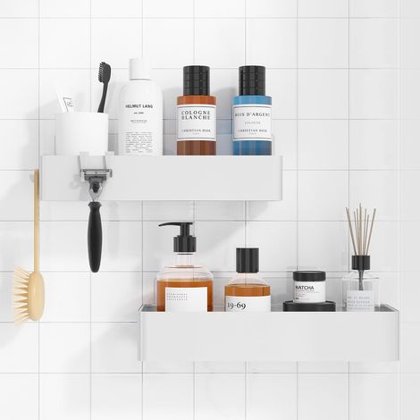 Étagère de douche Kitsure sans perçage - Lot de 2. Organisateur de salle de bain antirouille, séchage rapide, grande capacité, porte-shampoing résistant pour la douche, 4031BL. (1/2)