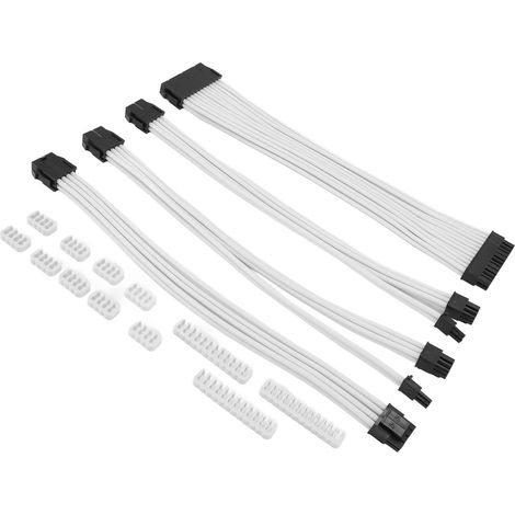 Lot de 4 rallonges pour carte mère, processeur et carte graphique, en nylon tressé haute conductivité, blanches. (1/5)