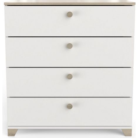 Cómoda Izzy de 5 cajones Dormitorio Color Blanco mate y Roble Kronberg 85x80x42 cm (1/5)