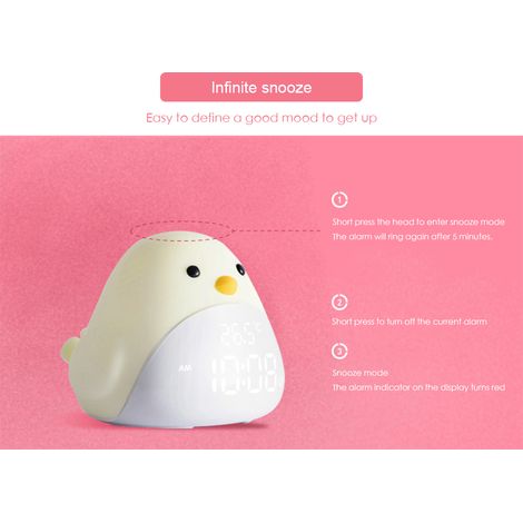 Réveil veilleuse oiseau mignon en silicone, lampe de chevet LED USB, cadeau pour bébé et enfant (1/5)