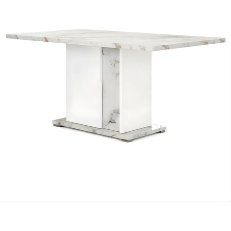 Table repas fixe 160x90cm pied central laqué blanc et imitation marbre - ETOLIS