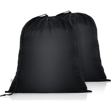 Lot de 2 Sac à Linge Sale Voyage Pliable Sac de Rangement Cordon de Serrage Sacs en Tissu Sacs de Blanchisserie pour Jouets Maison Dortoir Camping Collège (46x58cm, Noir)