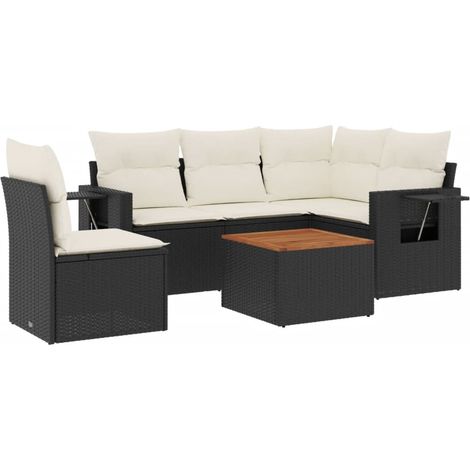 vidaXL Set de sofás de jardín 6 piezas y cojines ratán sintético negro (1/2)