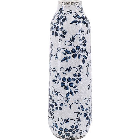 Florero blanco y azul gres estampado de flores 30 cm impermeable Mulai