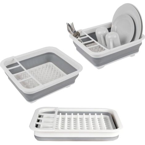 Égouttoir pliable pour vaisselle avec support pour ustensiles de cuisine – Idéal pour maison ou camping, résistant aux déchirures, design compact, pieds antidérapants – Gris graphite (1/5)