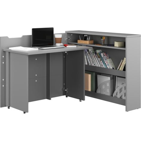 Bureau d'angle Concept Pro Lenart III, Gris, Angulaire, Le nombre de portes: 0, Nombre de tiroirs: 0, 93x136x115cm