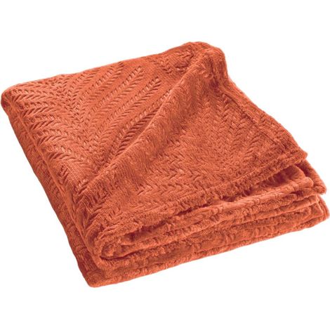 Plaid Uni en Flanelle "Nelia" 125x150cm Terracotta