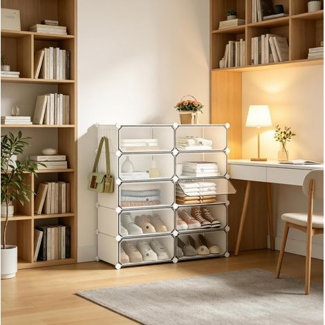 MEUBLIV Modulares weißes Schuhregal 40x30x170 cm, 10 Fächer (1/5)