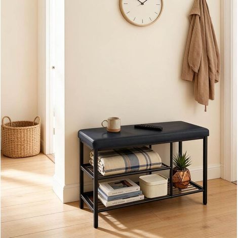 Mobile portascarpe con seduta, 80 x 30 x 50 cm, 3 scomparti aperti, nero DESVIAE (1/5)