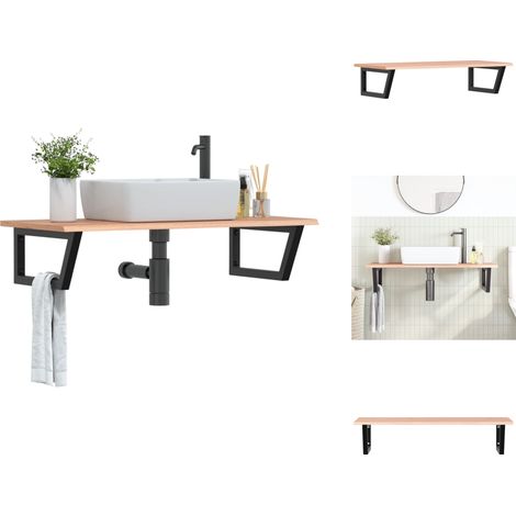Étagère de vasque murale acier et bois de chêne massif - Etagere Murale - Etagere Lavabo - Rangement Salle Bain - Meuble Salle Bain - Etageres Flottantes (1/5)