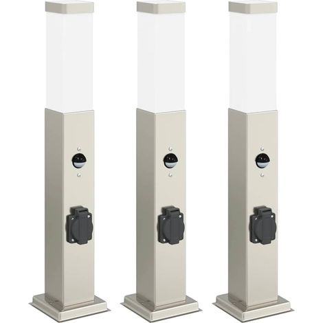 Balizas de luz con sensor y toma de corriente, 3 unidades, 50 cm, acero inoxidable, IP44 vidaXL