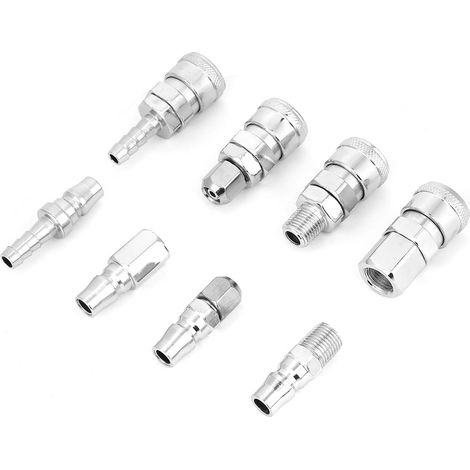 Raccord rapide pneumatique 3/8" - 8 pièces connecteurs mâles à dégagement rapide pour tuyau de compresseur d'air (1/5)