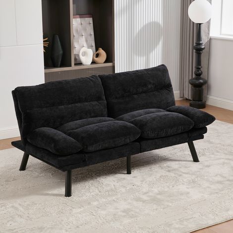 REDOM Canapé 2 places 165x90x76cm ergonomique en chenille mousse haute résilience pieds métal noir (1/5)