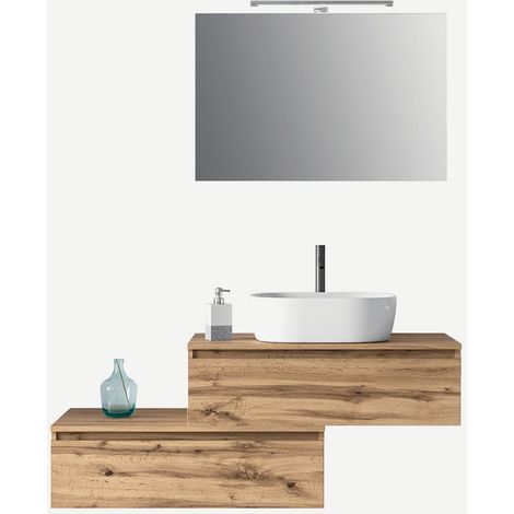 Mobile bagno sospeso con specchio e lavabo 5 pezzi Astra - Rovere (1/5)