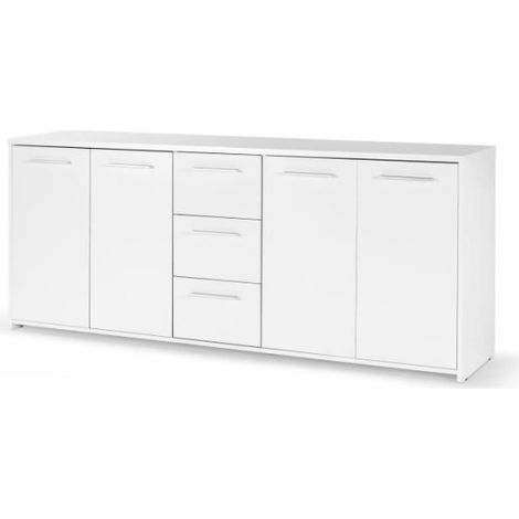 Buffet bas - Blanc mat - 4 portes 3 tiroirs - L 179 x P 42 x H 74,5 cm (1/5)