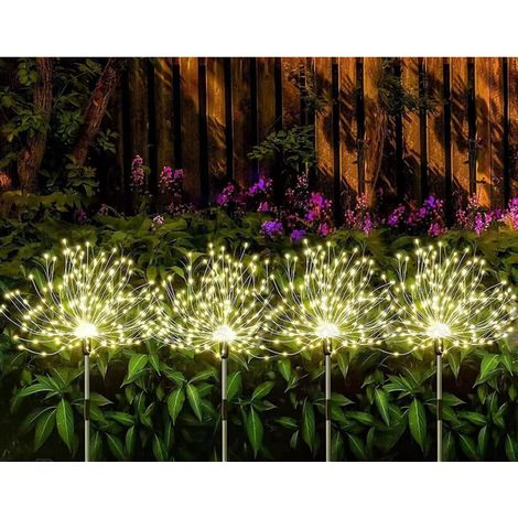 Lot de 4 lampes solaires extérieur - 120 LED 5W IP67 - réglage de la luminosité (4 lanternes de feux) (couleur chaude) (1/4)