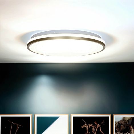 LED Deckenleuchte Metall 4000 K neutralweißes Licht 1040 lm D: 33 cm in Weiß Gold rund