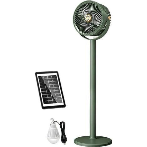 Ventilateur solaire 4000 mAh – 5 vitesses, USB, pliable, orientation 360°, lampe LED – Vert (1/5)