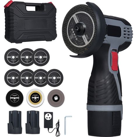 [JAMAIS UTILISÉ]Meuleuse d'angle sans fil 28 000 tr/min, mini-meuleuse d'angle avec batterie 16,8 V 2 x 1 500 mAh, lames de coupe et affichage numérique LED pour la découpe de briques polies, de bois 