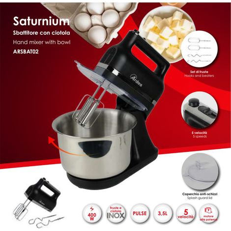 Saturnium ARSBAT02 Elektrischer Mixer mit 400-W-Edelstahlschüssel, Schwarz