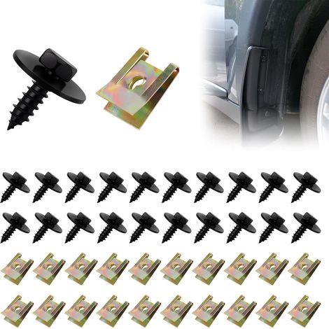 Lot de 40 écrous en tôle, Assortiment de vis, Clips de fixation, Assortiment Agrafes de Carrosserie, Ecrou Cage Voiture, U-Nuts de Panneau de Porte de Voiture, Pour voiture (1/5)