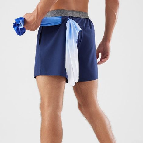 Men's quick-drying sports shorts, lightweight, breathable, with towel loop and pockets, blue, size XL (navy blue) (1/5)