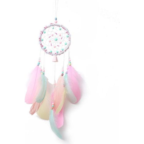 Grand attrape-rêves artisanal en plumes roses, suspension murale décorative, ornement fait main pour chambre, grande taille, fournitures de décoration (1/5)