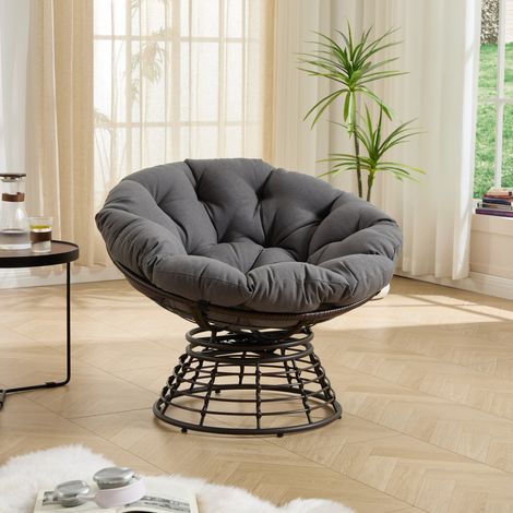Sedia Papasan girevole 92x92x67 cm in acciaio e rattan PE grigio – MEUBLIV (1/5)