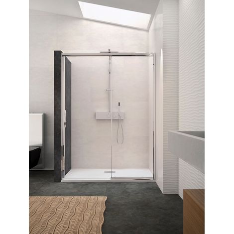 Paroi de douche MACAO sans seuil 125-142cm blanc transparent côté gauche - KINEDO - PA648BTNEG (1/5)