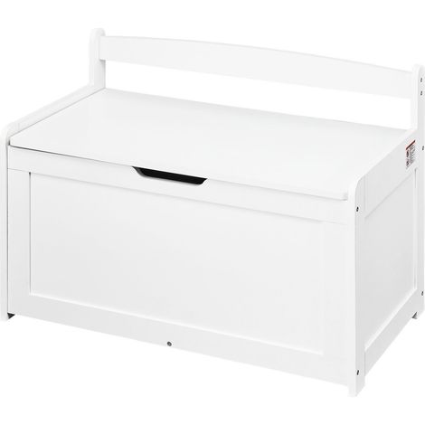 Coffre à jouets en bois pour enfants, boîte de rangement pour tout-petits avec couvercle rabattable et charnière de sécurité, banc de rangement spacieux 83 x 45,5 x 61 cm pour salle de jeux, chambre, (1/5)