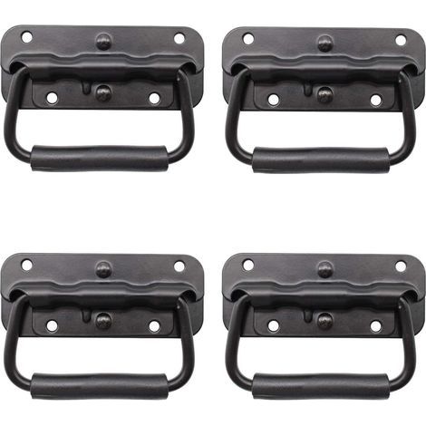 Set of 4 black folding spring-loaded pull handles, replacement handles for toolboxes or storage units (1/5)