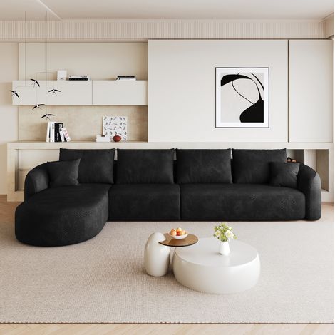 Sofá angular de 4 plazas, sin montaje, en tela, negro (1/5)