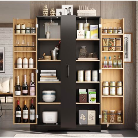 Mueble de cocina con especiero, 150 x 78 x 40 cm, 2 puertas, estantes ajustables, negro OKMYHOME (1/5)